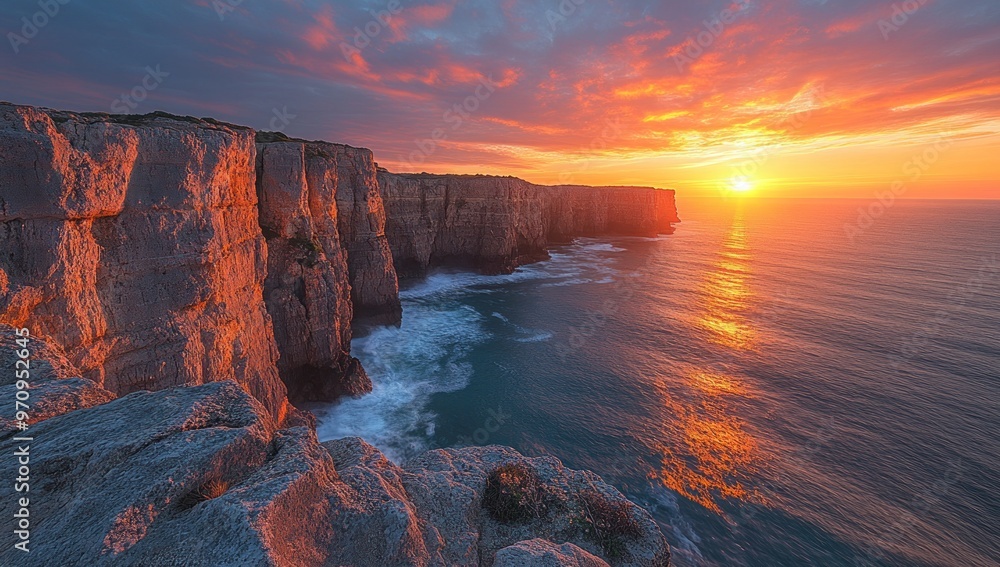 Fototapeta premium Sunset Over Cliffs and the Ocean