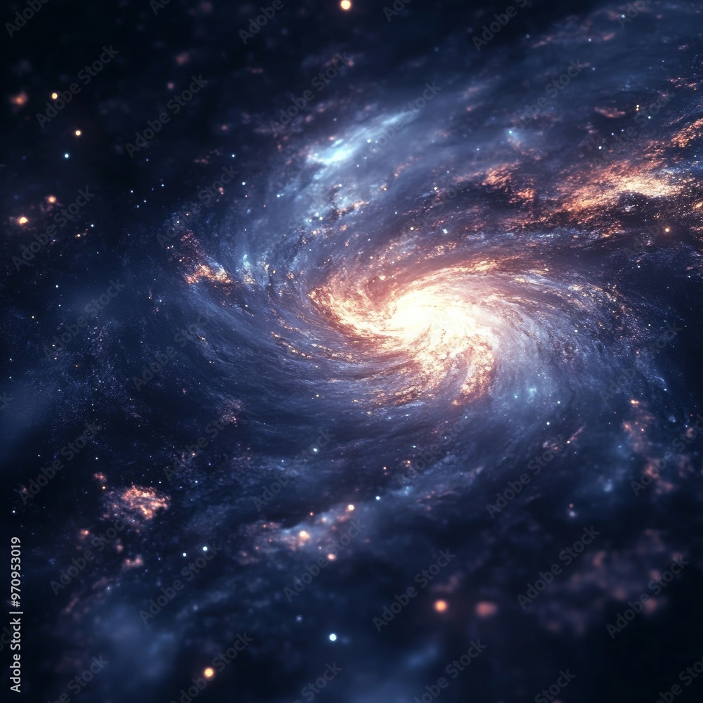 A cosmic swirl of stars and galaxies in deep space. A cosmic swirl of stars and galaxies in deep space.