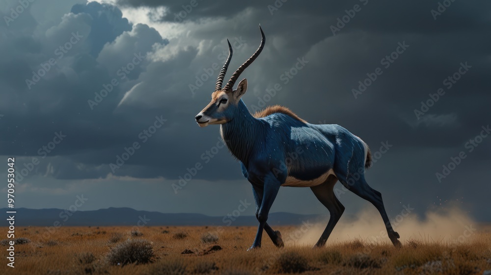Fototapeta premium Blue Antelope Running Through Savanna