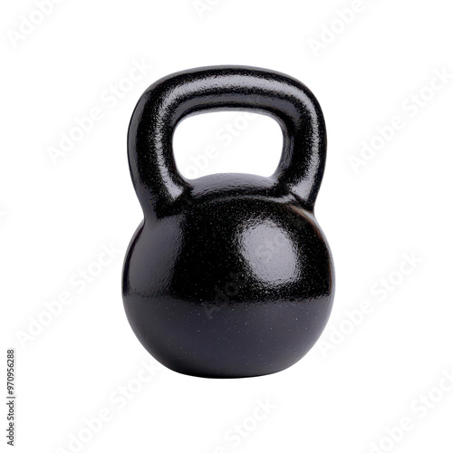 A black kettlebell for strength training, designed for effective workouts at home or in the gym, promoting fitness and endurance. photo