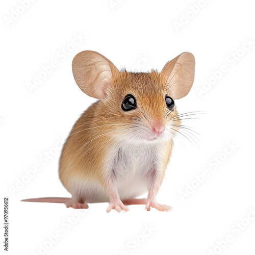 A close-up of a cute mouse with large ears and expressive eyes, showcasing its delicate features and soft fur, perfect for wildlife imagery.