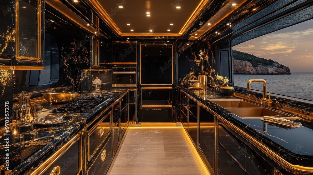 Luxury Yacht Kitchen with Ocean View Luxury Yacht Kitchen with Ocean View