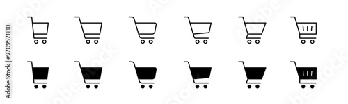 Shopping cart icon set. Line and glyph supermarket cart vector.