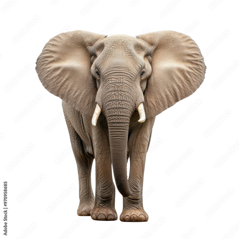 Fototapeta premium Majestic elephant standing proudly, showcasing its large ears and tusks. A stunning representation of wildlife and nature's beauty.