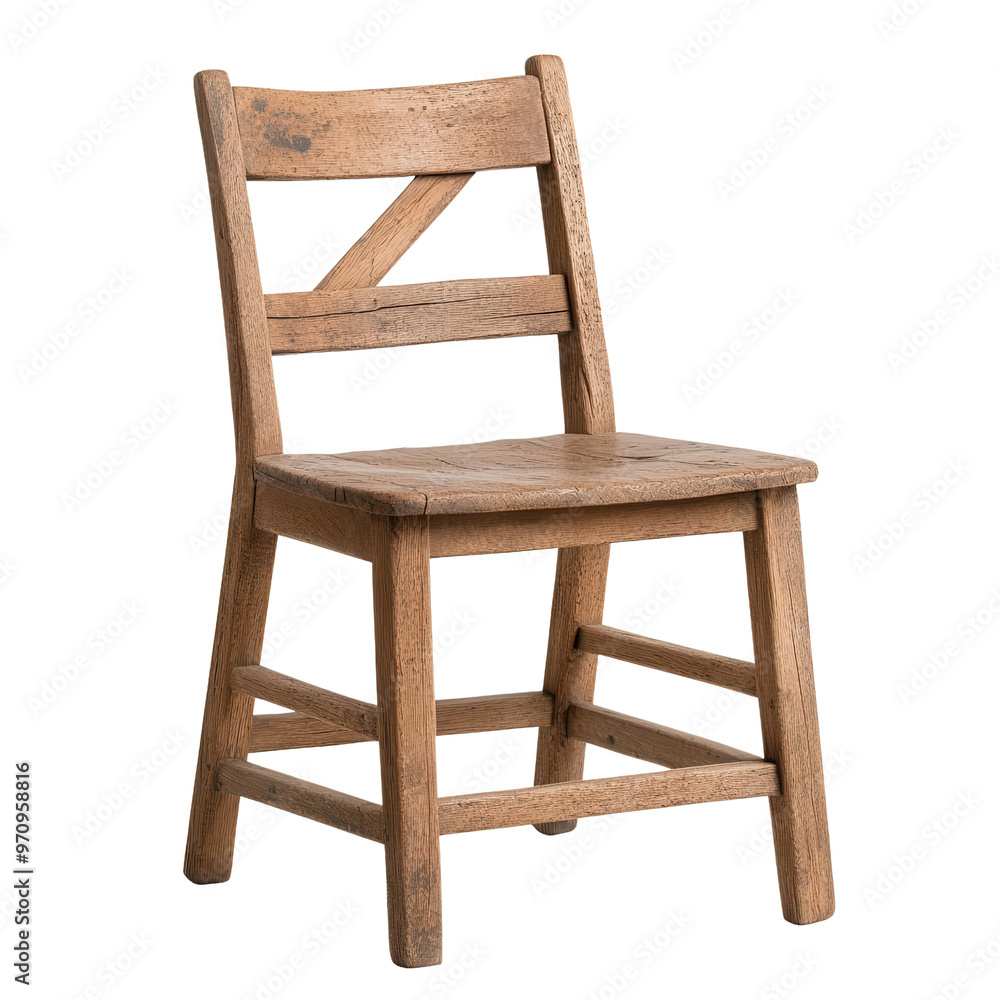 Rustic wooden chair with a simple design, perfect for vintage decor and interior styling. Rustic wooden chair with a simple design, perfect for vintage decor and interior styling.