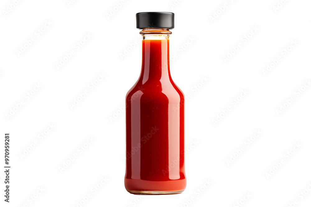 Dark barbecue sauce in a bottle isolated on a white transparent background. Concept of delicious condiments and sauces Dark barbecue sauce in a bottle isolated on a white transparent background. Concept of delicious condiments and sauces