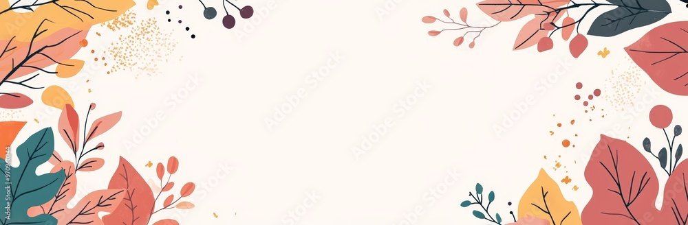 Autumn greeting card design with empty space in the middle. Minimalist fall background wallpaper. Colorful leaves in watercolor style. Autumn greeting card design with empty space in the middle. Minimalist fall background wallpaper. Colorful leaves in watercolor style.