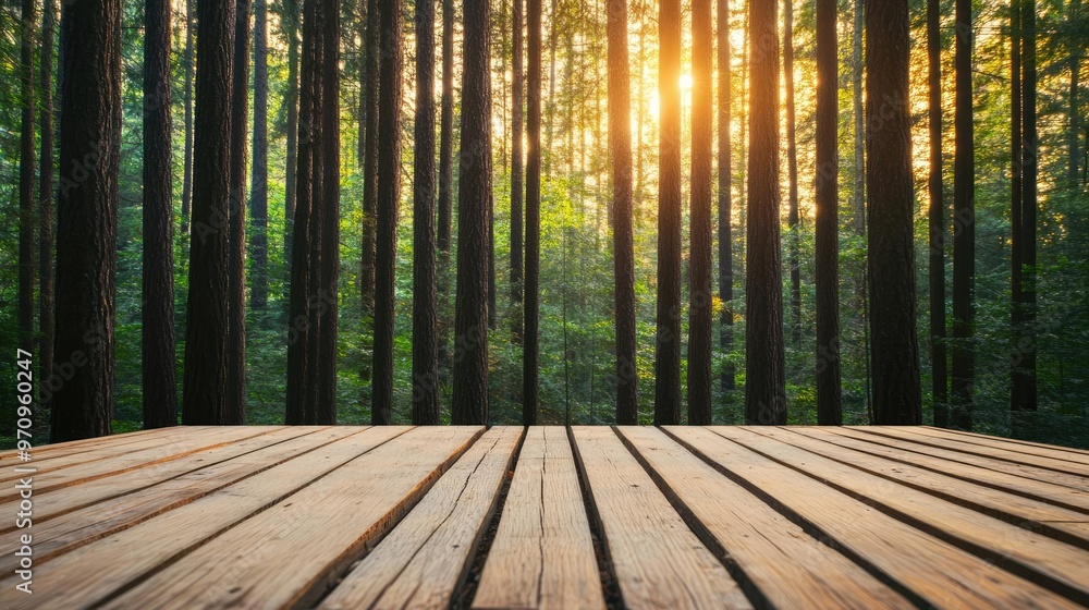 Elegant wooden podium surrounded by tall, majestic trees in a dense forest, dappled sunlight filtering through leaves, serene and natural charm, forest platform beauty Elegant wooden podium surrounded by tall, majestic trees in a dense forest, dappled sunlight filtering through leaves, serene and natural charm, forest platform beauty