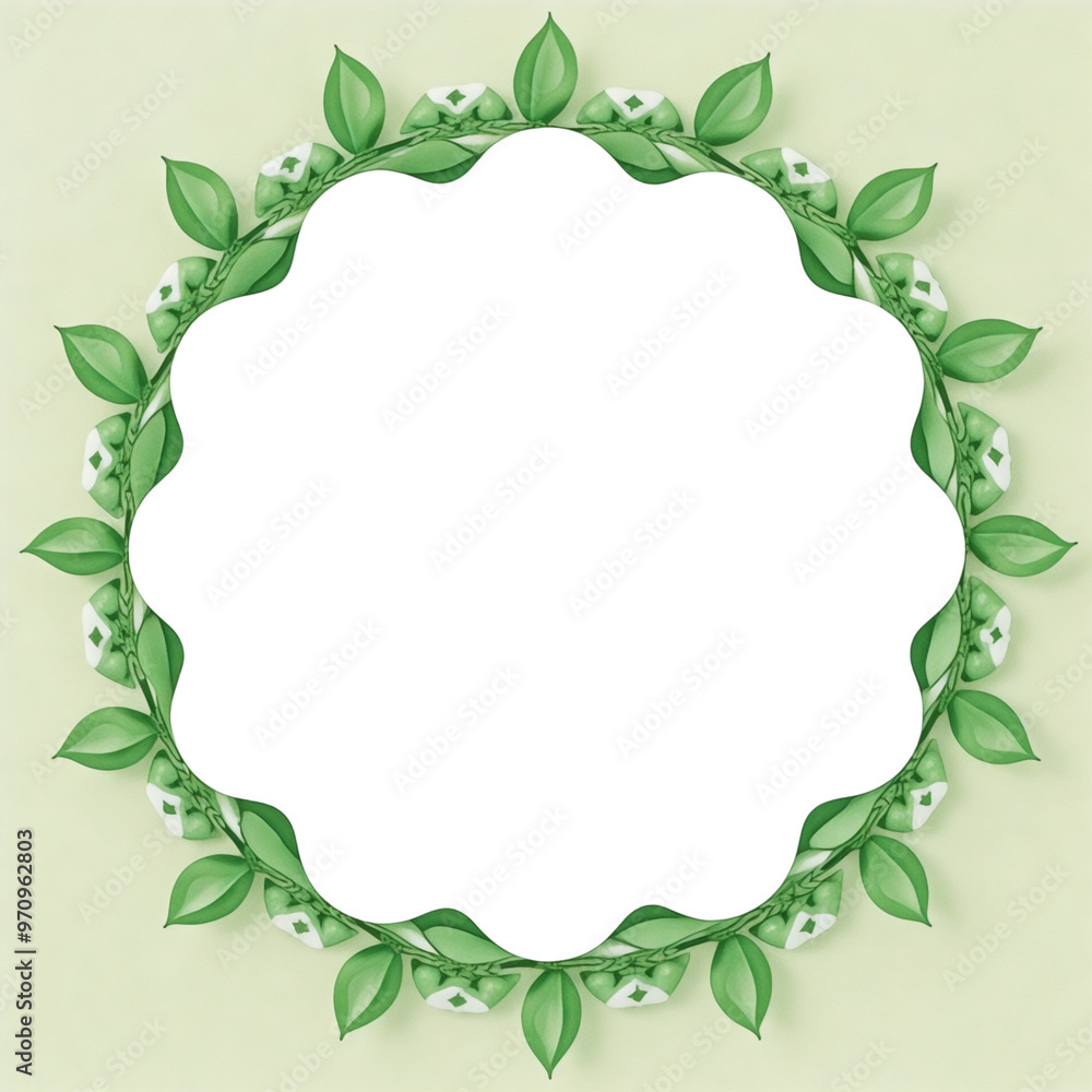 A green leafy frame with white flowers A green leafy frame with white flowers