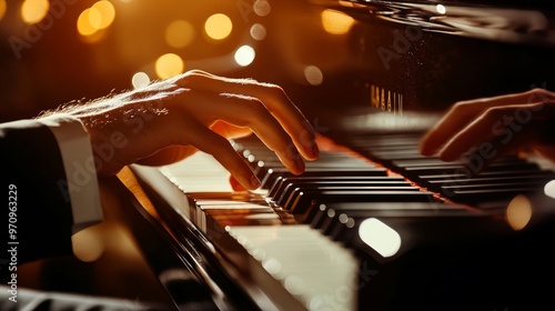 Piano play. Hand pianist with classical piano music concert