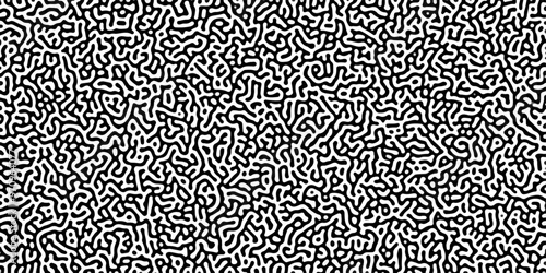 Turing reaction diffusion monochrome seamless pattern with chaotic motion .Linear design with biological shapes. Organic lines in memphis. abstract turing organic wallpaper background .	