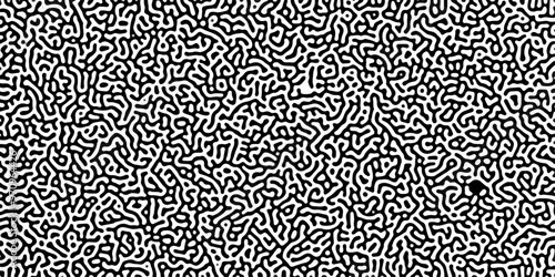 Turing reaction diffusion monochrome seamless pattern with chaotic motion .Linear design with biological shapes. Organic lines in memphis. abstract turing organic wallpaper background .	