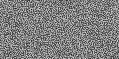 Turing reaction diffusion monochrome seamless pattern with chaotic motion .Linear design with biological shapes. Organic lines in memphis. abstract turing organic wallpaper background .	