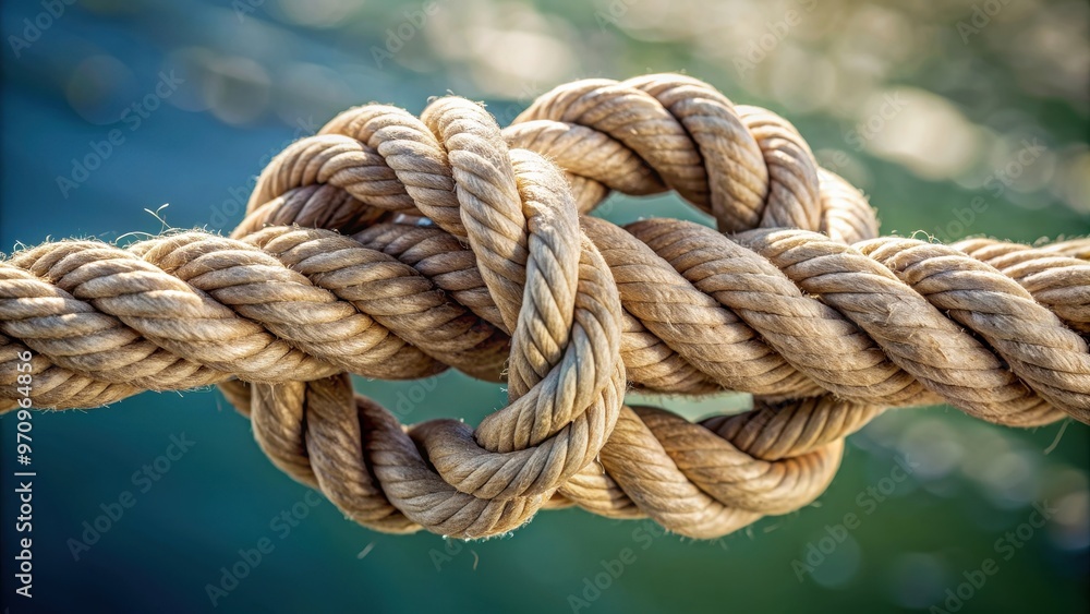 Close-up of a complex knot on a rope , tangled, intricate, twisted, tie, secure, bondage, cord, string, texture, close-up Close-up of a complex knot on a rope , tangled, intricate, twisted, tie, secure, bondage, cord, string, texture, close-up
