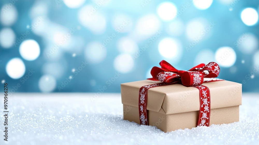 Festive Christmas Presents Surrounded by Snowflakes in Winter Wonderland Scene Festive Christmas Presents Surrounded by Snowflakes in Winter Wonderland Scene