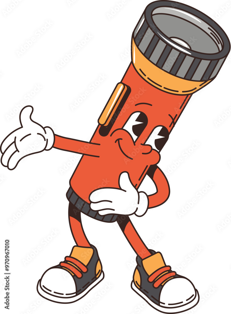 Φωτογραφία Cartoon flashlight retro groovy travel character, camp and tourism personage
