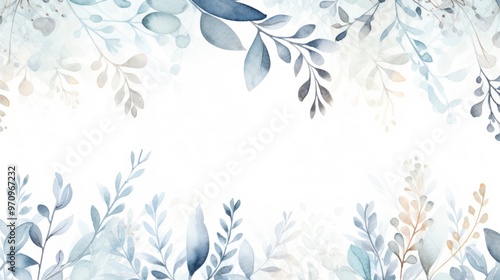 Frame Background. Watercolor Foliage with Copy Space for Text, Design photo