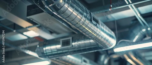 Wallpaper Mural A network of metallic ventilation ducts criss-crosses the ceiling of an industrial space, showcasing a modern engineering marvel. Torontodigital.ca