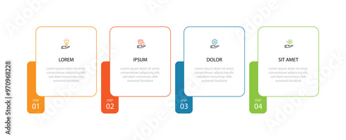 4 step columns for business information with icons