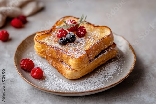 Wallpaper Mural A delicious stack of French toast garnished with berries and powdered sugar on a plate. Torontodigital.ca