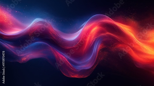 Abstract Red and Blue Wave with Sparkles