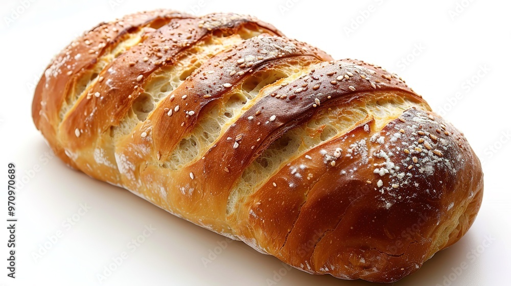 An isolated bread is presented on a clean and pure white background. The bread has a golden - brown crust that gives it an inviting look. There might be some visible texture on the surface, perhaps fr An isolated bread is presented on a clean and pure white background. The bread has a golden - brown crust that gives it an inviting look. There might be some visible texture on the surface, perhaps fr