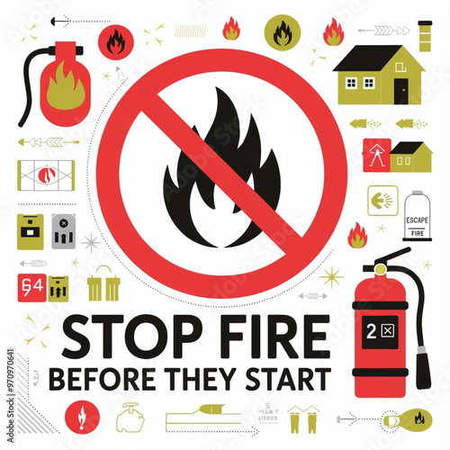 National Fire Prevention Month October Awareness Graphic for Fire Safety