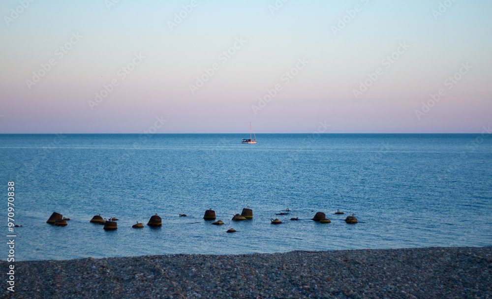 Sunset at sea in Sochi (Adler).