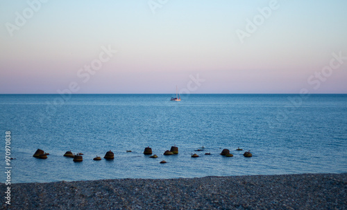 Obraz na płótnie Sunset at sea in Sochi (Adler). w salonie