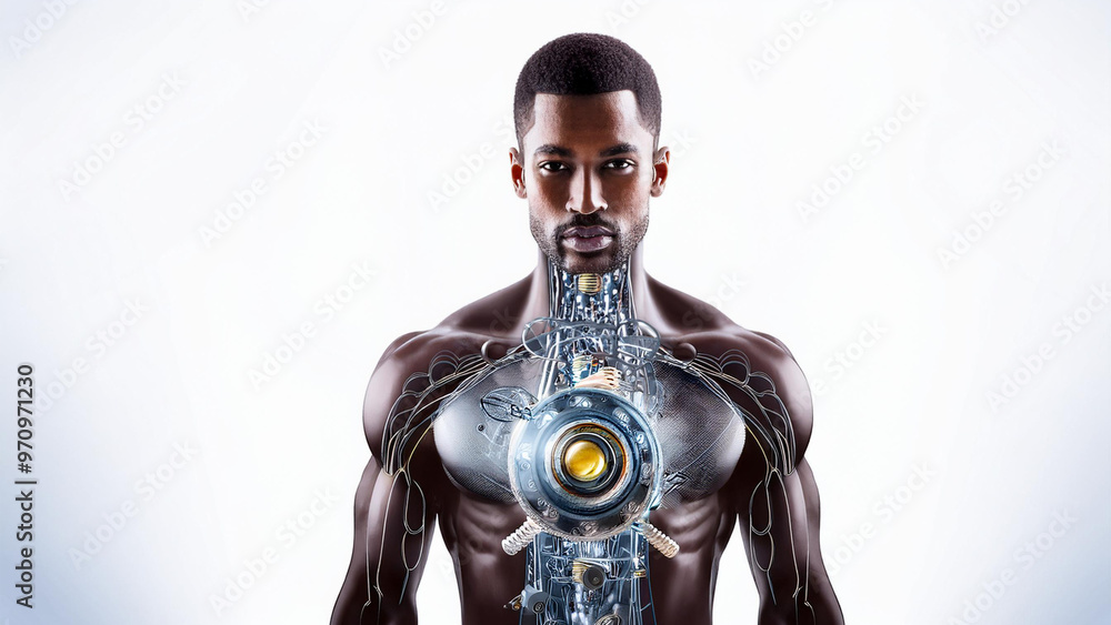 Futuristic cyborg with energy emissions Futuristic cyborg with energy emissions