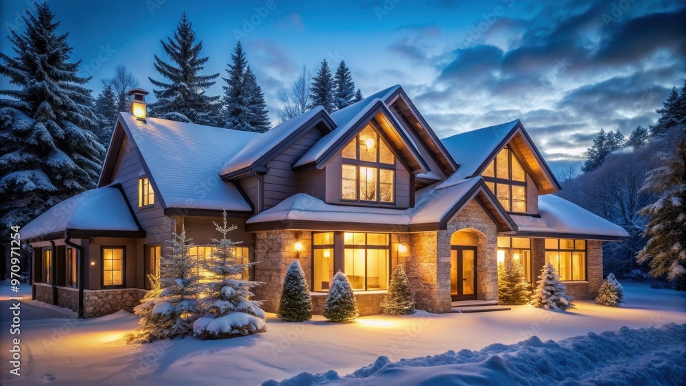 Winter's Glow Illuminated country house nestled amidst peaceful snowy surroundings, winter, glow, illuminated, country house Winter's Glow Illuminated country house nestled amidst peaceful snowy surroundings, winter, glow, illuminated, country house
