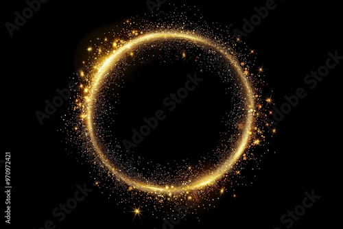 A gold circle with a lot of sparkles in the background