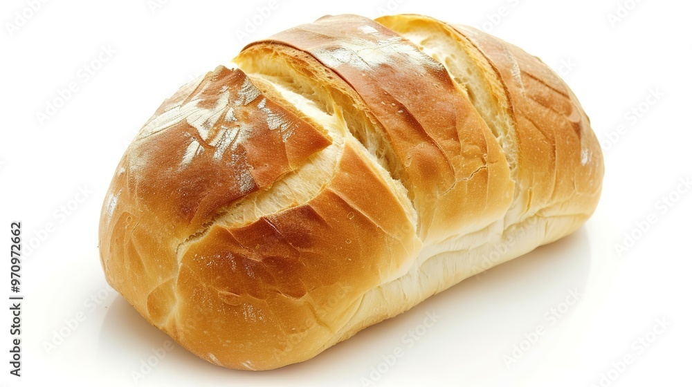 An isolated bread is presented on a clean and pure white background. The bread has a golden - brown crust that gives it an inviting look. There might be some visible texture on the surface, perhaps fr An isolated bread is presented on a clean and pure white background. The bread has a golden - brown crust that gives it an inviting look. There might be some visible texture on the surface, perhaps fr