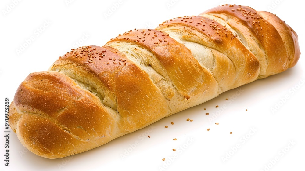 An isolated bread is presented on a clean and pure white background. The bread has a golden - brown crust that gives it an inviting look. There might be some visible texture on the surface, perhaps fr An isolated bread is presented on a clean and pure white background. The bread has a golden - brown crust that gives it an inviting look. There might be some visible texture on the surface, perhaps fr
