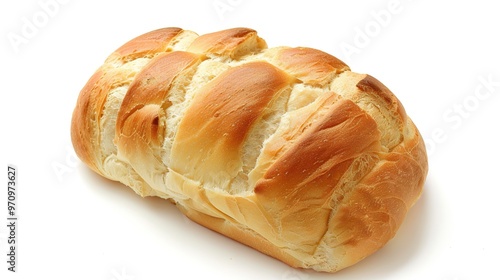 An isolated bread is presented on a clean and pure white background. The bread has a golden - brown crust that gives it an inviting look. There might be some visible texture on the surface, perhaps fr photo