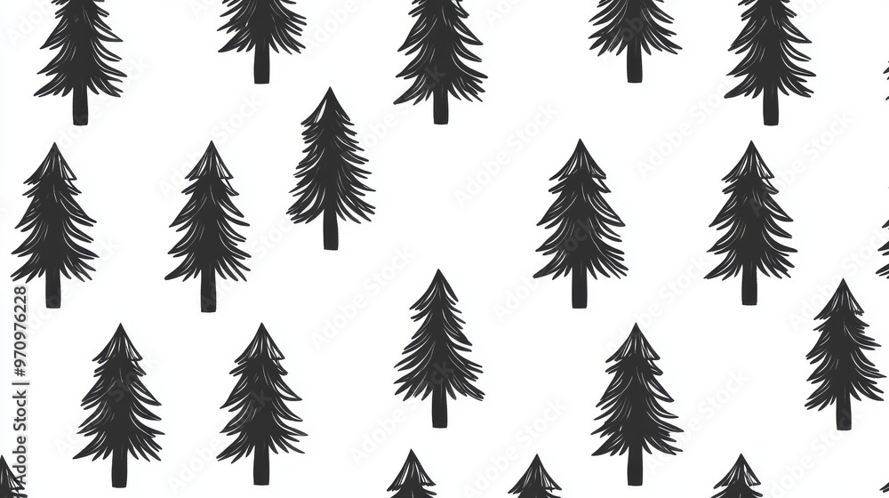 A simple, black and white pattern with tree shapes, perfect for holiday wrapping paper, decorations, and cards. A simple, black and white pattern with tree shapes, perfect for holiday wrapping paper, decorations, and cards.