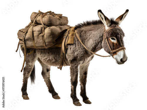 Realistic donkey image on transparent background. Ai generated.
