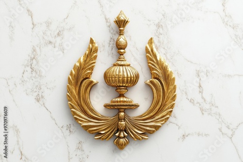 Ornate Golden Sikh Khanda Emblem photo