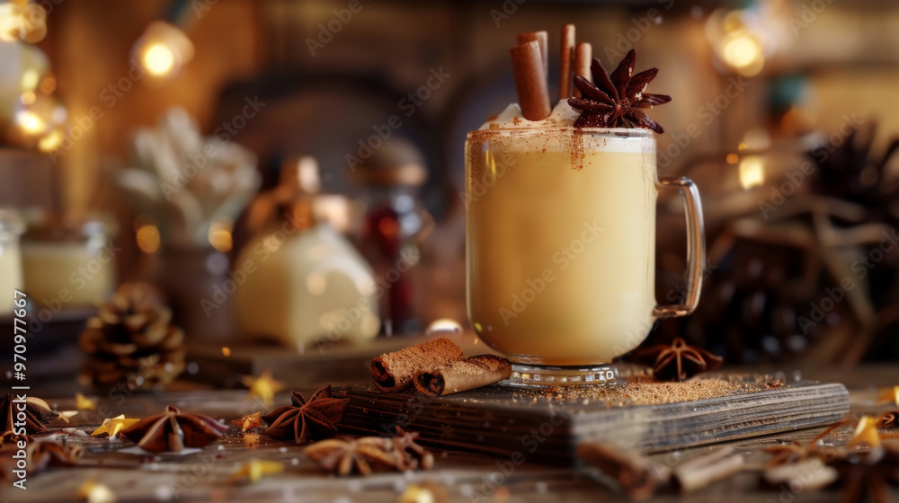 Festive Glass of Eggnog with Cinnamon and Star Anise Festive Glass of Eggnog with Cinnamon and Star Anise