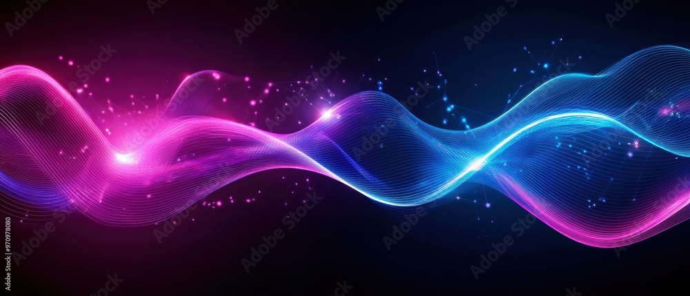 Abstract wave design featuring vibrant pink and blue colors on a dark background, ideal for modern digital art and backgrounds. Abstract wave design featuring vibrant pink and blue colors on a dark background, ideal for modern digital art and backgrounds.