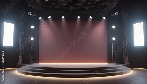 empty podium studio lights background realistic 3d render 