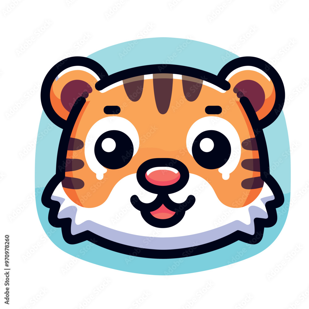 Cute tiger face cartoon illustration in adorable style for kids