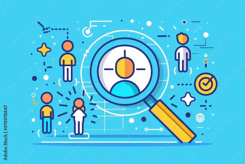 A person is holding a magnifying glass over a picture of people. generative ai image A person is holding a magnifying glass over a picture of people. generative ai image