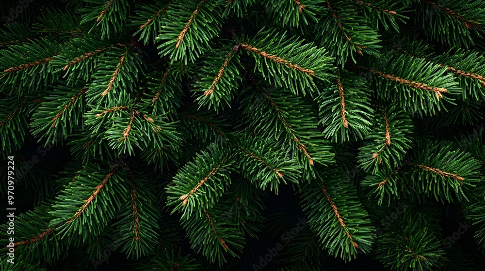 A dense cluster of green pine branches forms an intricate pattern that adds depth and texture to the background A dense cluster of green pine branches forms an intricate pattern that adds depth and texture to the background