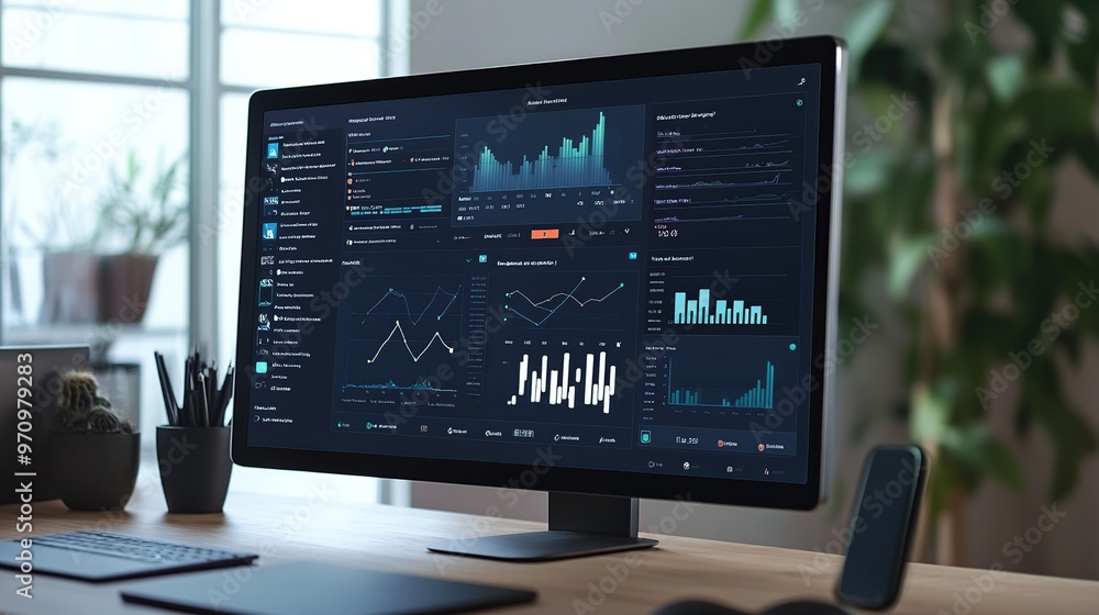 digital dashboard interface showcasing analytics from social media automation tools, sleek and user-friendly digital dashboard interface showcasing analytics from social media automation tools, sleek and user-friendly