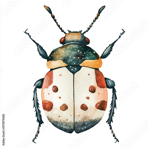 cute Beetle watercolor clipart illustration isolated