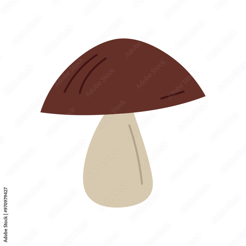 Hand draw autumn mushroom isolated on white background.Single vector illustration in doodle flat style. Clipart cozy illustrations for print, wrapping, packaging.Forest food in brown color. Hand draw autumn mushroom isolated on white background.Single vector illustration in doodle flat style. Clipart cozy illustrations for print, wrapping, packaging.Forest food in brown color.