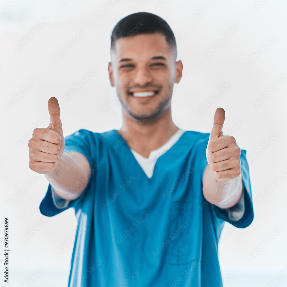 Portrait, surgeon or happy man with thumbs up for success, welcome or thank you in hospital. India, support or proud medical male nurse with hand gesture for approval, agreement or yes for healthcare Portrait, surgeon or happy man with thumbs up for success, welcome or thank you in hospital. India, support or proud medical male nurse with hand gesture for approval, agreement or yes for healthcare