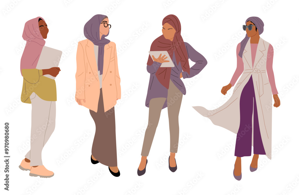 Arab Woman Vector Set of arabic woman in hijab vector flat realistic illustration ...
