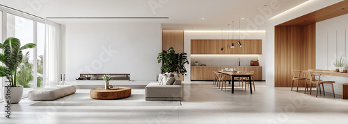 3D Render of Modern Scandinavian Apartment with Living and Dining Room